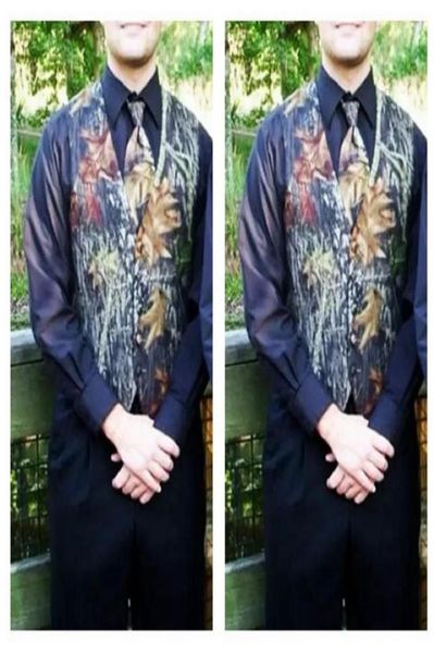 

new fashion camouflage satin mossy oak groom vest camo vests customized camo wedding evening prom vest for man 526951, Black