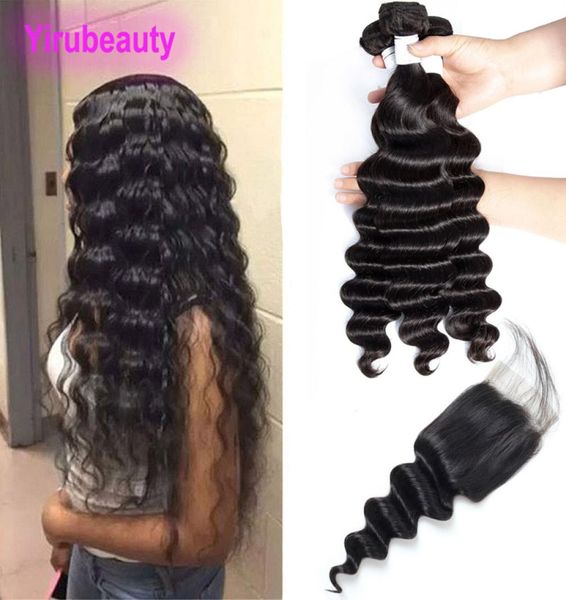 

peruvian human hair loose deep new products 3 bundles with 4x4 lace closure with baby hair dyeable hair wefts with closure8442165, Black;brown