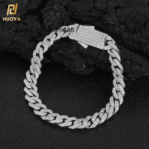

nuoya 8mm pass diamond tester vvs moissanite chain for women 925 sterling silver cuban link bracelet