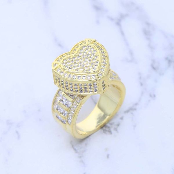 

big bling love heart ring fashion paved full cz stone gold silver color party gift jewelry