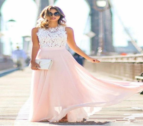 

bohemian a line wedding dresses lace floor length plus size simple wedding bridal gowns with blush chiffon bottom bridesmaid5373626, White