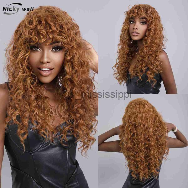 

cosplay wigs red brown long curly women wig with bangs heat resistant synthetic wigs fluffy natural wigs fringe soft hair party daily use x0, Black