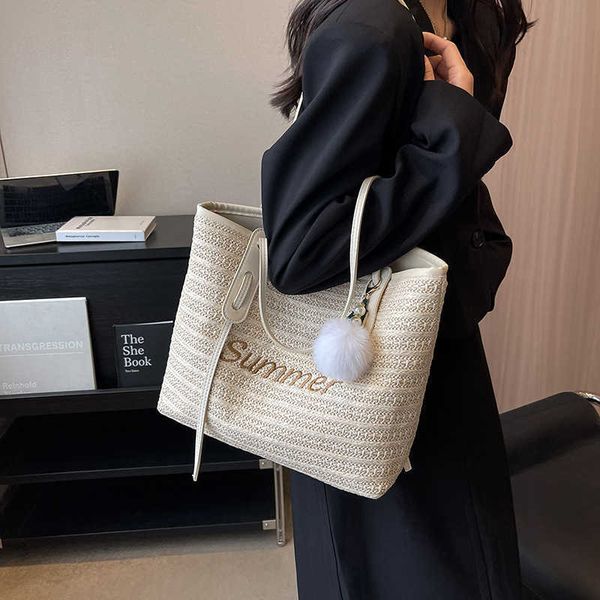 

summer straw woven bag large capacity tote bag new simple and fresh woven bag leisure and vacation style big bag