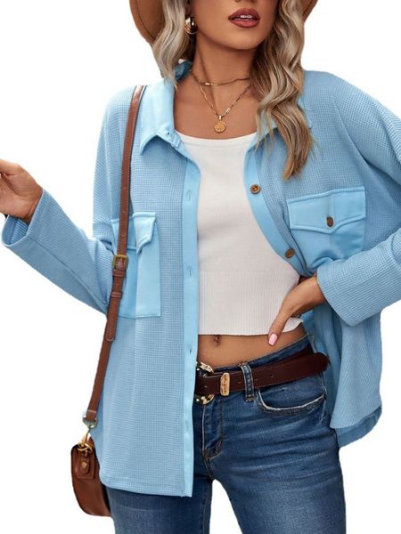 

women long sleeve solid cardigan lapel waffle pocket, Black