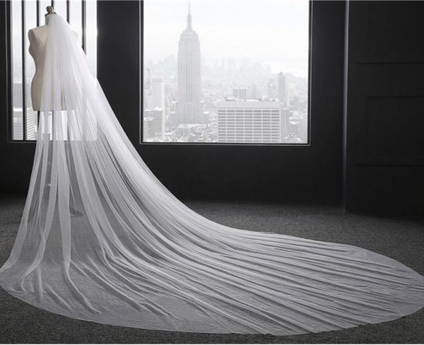 

cut edge wedding veil 3 meters long soft bridal veils with comb onelayer ivory white color bride wedding accessories 3 metre widt7378903, Black