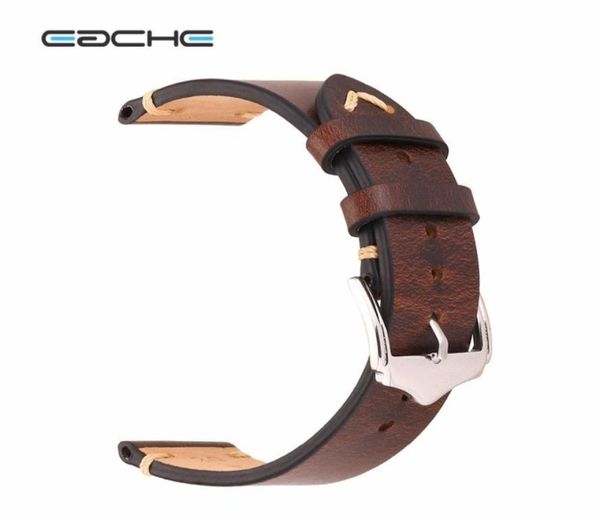 

eache 18mm 20mm 22mm watch band leather with handmade stitching watch band straps different colors size y190709028115922, Black;brown