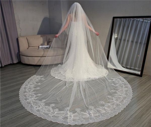 

one layer 335 meters luxury wedding veil ivory cathedral bridal veils customize new appliques edge wedding party veil with comb3773396, Black