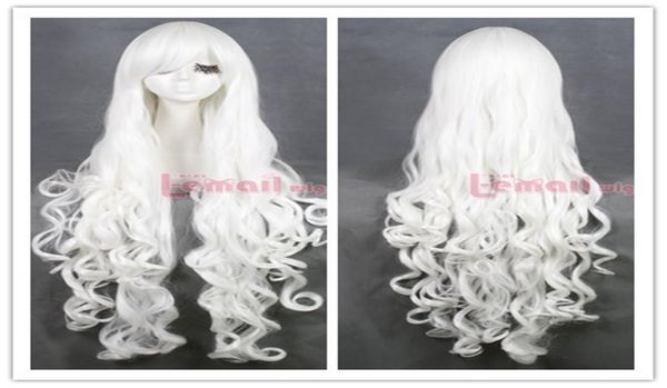 

80cm long white women039s obique bangs curly wave hair cosplay party wigs cb64d1320799, Black;brown