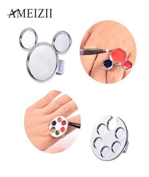 

ameizii 1pc mini nail art metal finger ring palette dish mixing acrylic gel polish painting drawing color paint manicure tools5363467, Silver