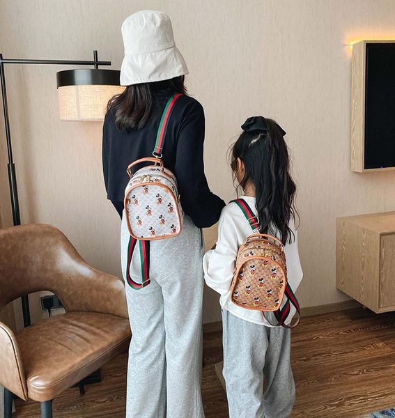 

girls cartoon backpack fashion kids anime printed pu stripe shoulder bags children designer bags parentchild casual backpack s4576380219