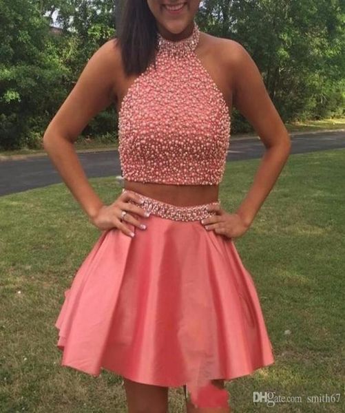 

fashion two pieces mimi homecoming dresses high neck pearls crystals party dress 8th grade mini prom party dress vestido cur2697160, Blue;pink