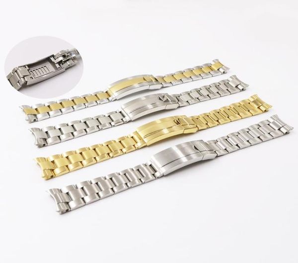 

carlywet 20mm two tone gold silver solid curved end screw link glide lock clasp watch band bracelet for gmt9132196, Black;brown