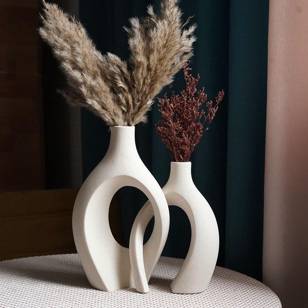 

dresses capiron 2pcs/set ceramic embrace vases for pampas grass dried flower nordic living room home decoration accessories tabletop, White;black