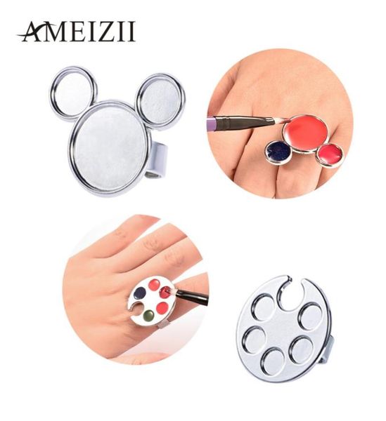 

ameizii 1pc mini nail art metal finger ring palette dish mixing acrylic gel polish painting drawing color paint manicure tools3815576, Silver