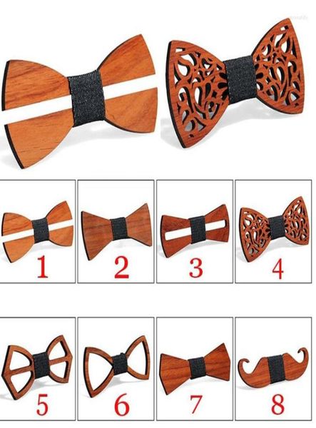 

bow ties vintage men wooden tie hollow out carved retro neck solid color for butterfly6179294, Black;gray