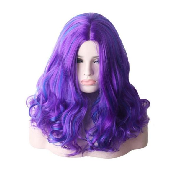 

woodfestival synthetic hair cosplay wig women wigs ombre wavy purple colored blue medium length midlle hairline10869889462519, Black