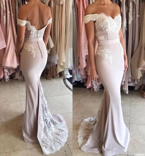 

2018 off shoulder bridemaid dresses lace mermaid floor length wedding bride dresses pluse size bridesmaid women party g3975110, White;pink