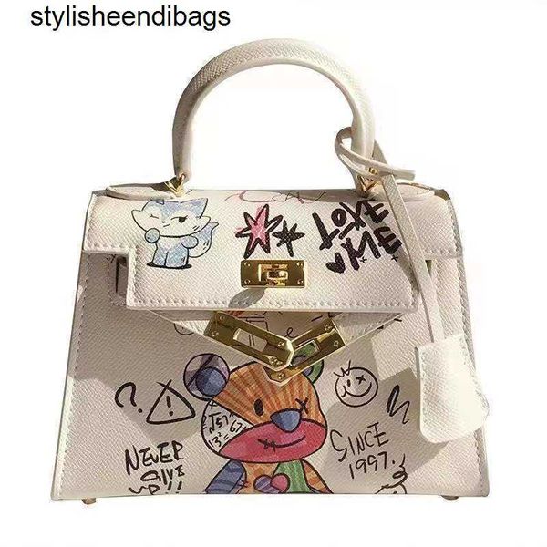 

totes women's fashion handbag cartoon bear printed messenger bag advanced pu material personalized graffiti single shoulder package sty