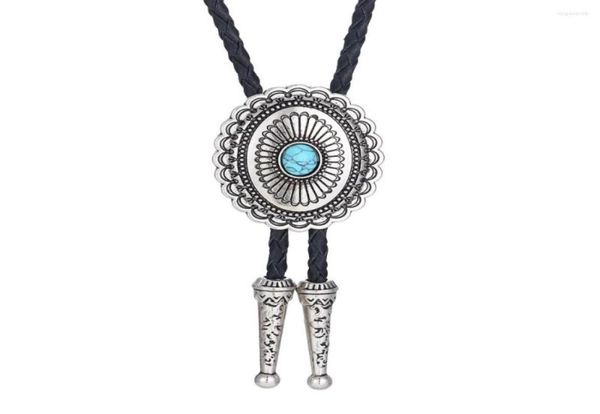 

bow ties western cowboy zinc alloy dot natural blue turquoise belt retro pattern pendant leather rope necklace5708799, Black;gray