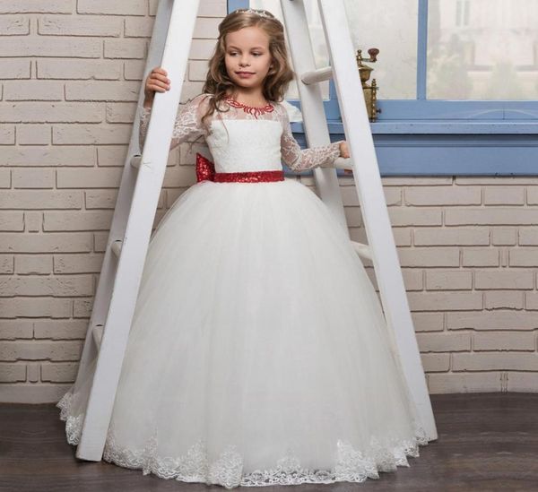

cute puffy tulle lace flower girl dresses for weddings long sleeves sequin bow sash ball gowns birthday party dresses kids formal 2384024, White;blue