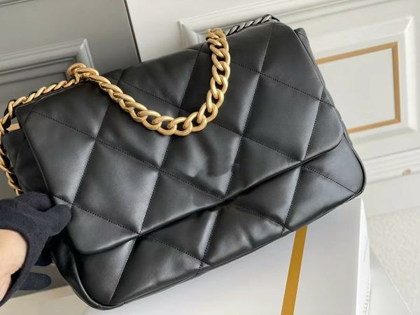 

designer 19bag flap bags big diamond lattice handbags soft lamb leather shoulder bags gold hardware gold-silver tone chain cross body bags r