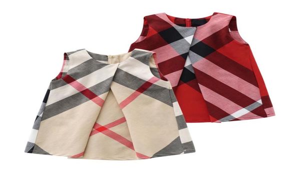 

baby designer girls summer plaid dress kids sleeveless vest dresses girl princess dress cotton children zipper skirts child clothe3021700, Red;yellow