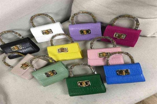 

little girl purse square crocodile pattern texture jelly bamboo handbag retro fashion oneshoulder messenger small bag9263399, White