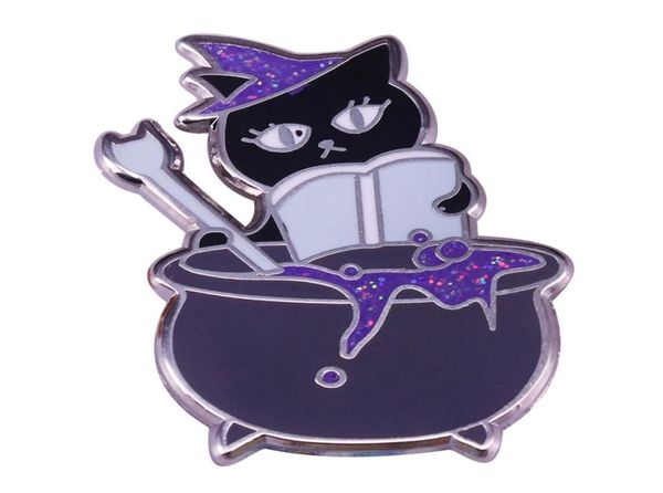 

reading cat glitter enamel pin magic potion cauldron literary wizardry cute accessory7894779, Blue