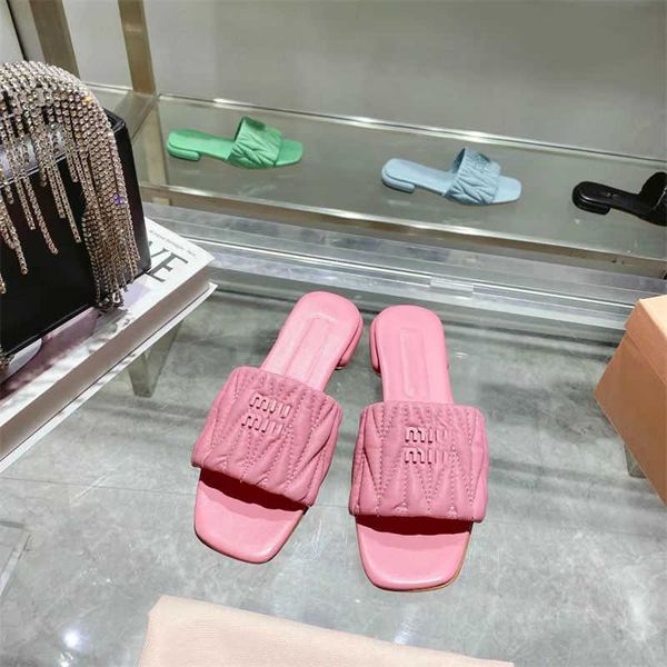 

family designer mius slide beach sandals shoes women slippers sheepskin extra wear fashion fairy flat bottom heel square high c3do