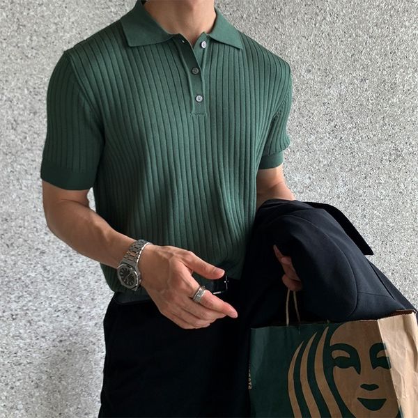 

men s polos men short sleeve polo shirts summer solid stripe fitness t shirt fashion stand collar business clothes luxury tee shirt 230629, White;black