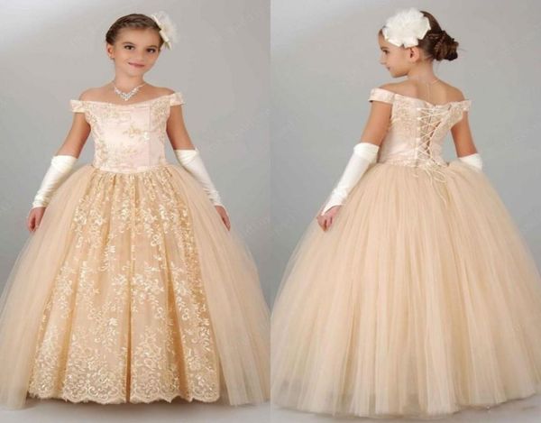 

2020 champagne flower girl dress lace appliques laceup ball gown kids beauty pageant dresses vestido longo 5680834, White;blue