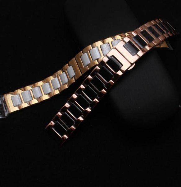 

ceramic and stainless steel watchbands strap bracelets black white with rose gold metal fit sumsang gear s2 s3 wrist band fashion 3288042, Black;brown
