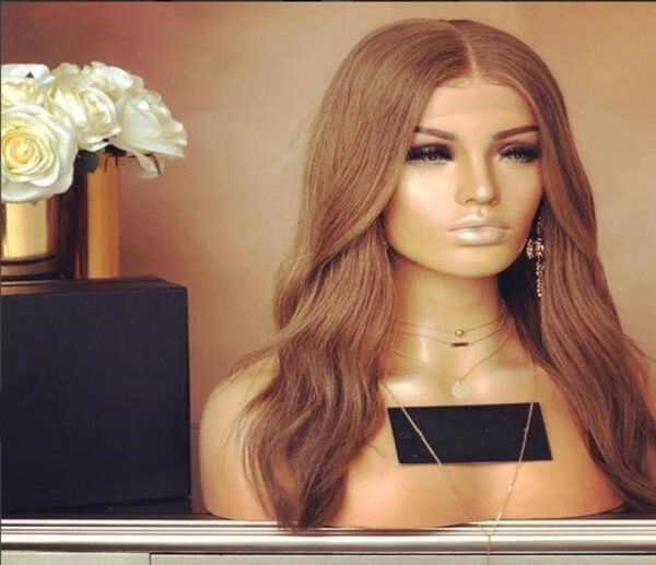 

27 honey blonde lace frontal human hair wigs for black women body wave brazilian virgin hair natural hairline9226618, Black;brown