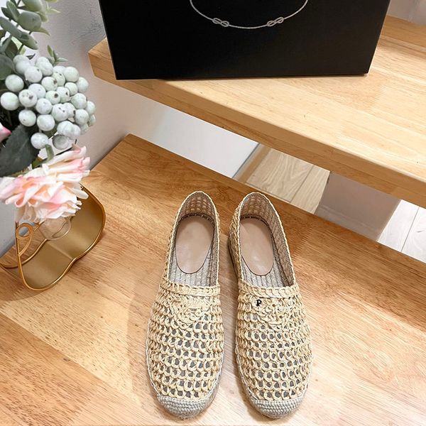 

woven embroidered crochet raffia espadrilles loafers round toe cap women's luxury designer holiday flats casual sand shoes factory foot, Black