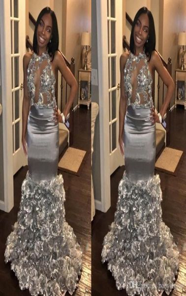 

black girls prom dresses mermaid silver formal evening gowns 3d floral skirt bling bling lace sequins african party gowns7199756, Black;red
