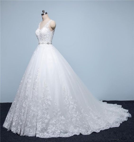 

real picture vintage lace wedding dresses 2017 aline vneck beaded sash backless modest bridal gowns china online shop 219921, White
