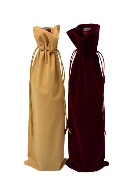 

50pcs velvet wine bottle bags velour gift pouch wedding favor 15x36cm bags wine red blue khaki5171146