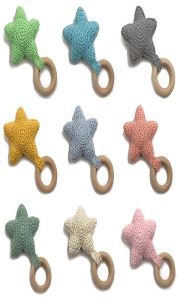 

baby rattle bells crochet knitted star baby play gym baby teething wooden ring teether pendant for kids gift toys1493823