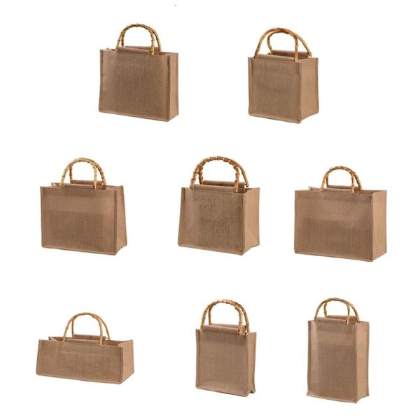 

shopping bags portable burlap jute bag handbag bamboo loop handles reusable tote grocery 230628