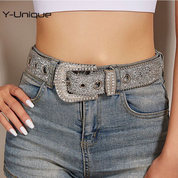 

other fashion accessories goth shinning for women pu leather waistbands jeans y2k girls ladies female fashion punk strap 230627, Silver
