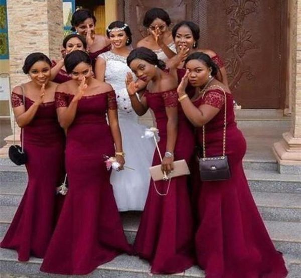 

burgundy african girls bridesmaid dresses long 2021 lace short sleeves mermaid wedding guest party dress plus size maid of honor g6714865, White;pink