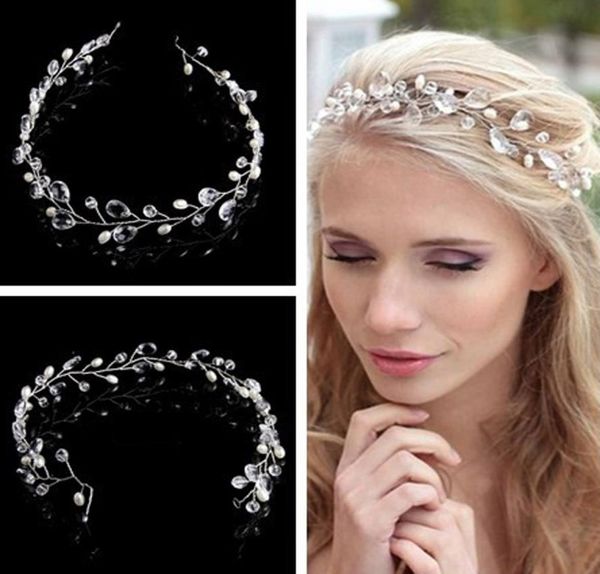 

sliver crystal headband for bride hair accessories flower head piece handmade wedding hair jewelry7514341, White