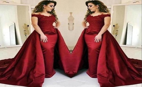 

mermaid dark red evening dresses with long train lace applique floor length wear special occasion dresses3305876, Black;red