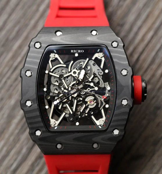 

u1 grade aaa men's watch black carbon fiber case automatic movement butterfly buckle rubber multi-color strap ricro, Slivery;brown