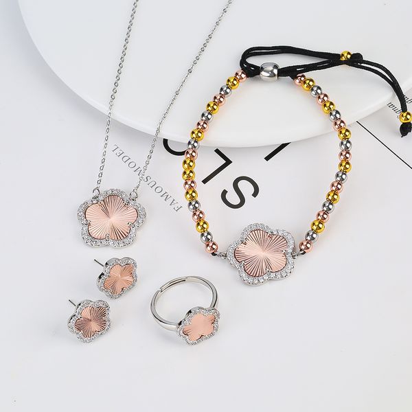 

wedding jewelry sets five ieaf fiower neckiace jeweiry set sweet romantic retro styie piated zircon high quaiity earrings braceiet gift 2306, Slivery;golden