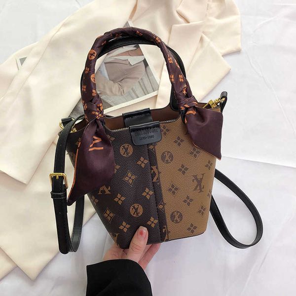 

new bag french vintage bag water bucket women's bag new printed mesh red scarf