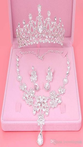 

2019 bling bling set crowns necklace earrings alloy crystal sequined bridal jewelry accessories wedding tiaras headpieces ha3663507, Silver
