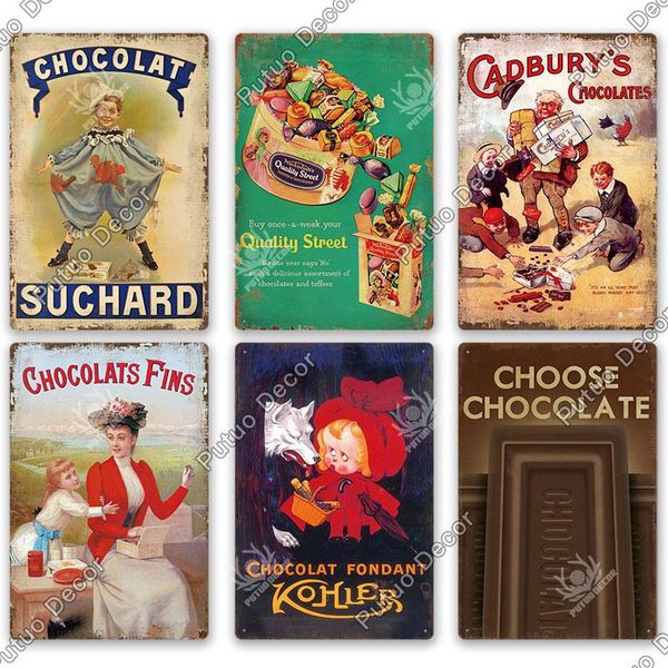 

parkas putuo decor chocolate metal sign tin plaque vintage metal signs iron painting for party area kitchen shop restaurant wall decor, Black