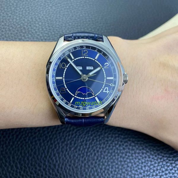 

zf full calendar moon phase watch 2460 qcl/1 automatic winding movement diameter 40mm sapphire crystal glass alligator strap multifunction, Slivery;golden
