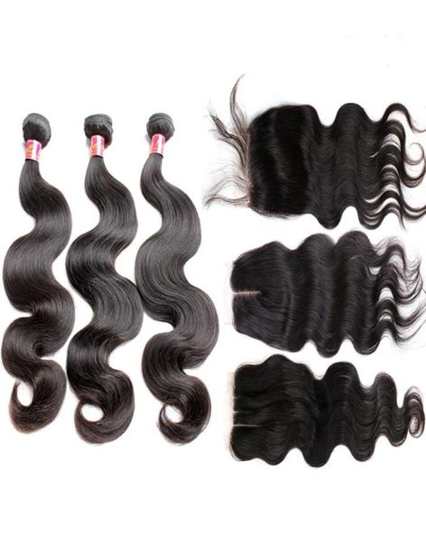 

bella hair bundles with closure peruvian full head unprocessed weave natural color body wave extensions 4pcslot8030744, Black